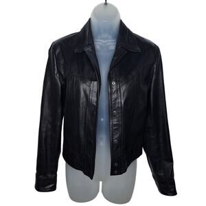 Vintage Y2K Leather Cropped Jacket Banana Republic Collared Snap Women Small